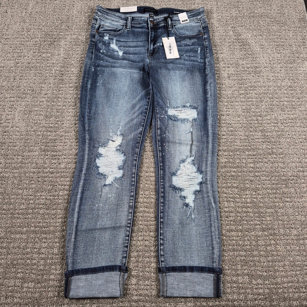 Judy Blue Jeans Womens 11/30 Erin's Favorite Bleach Splatter Boyfriend Fit New